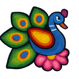 vibrant peacock design rangoli mat